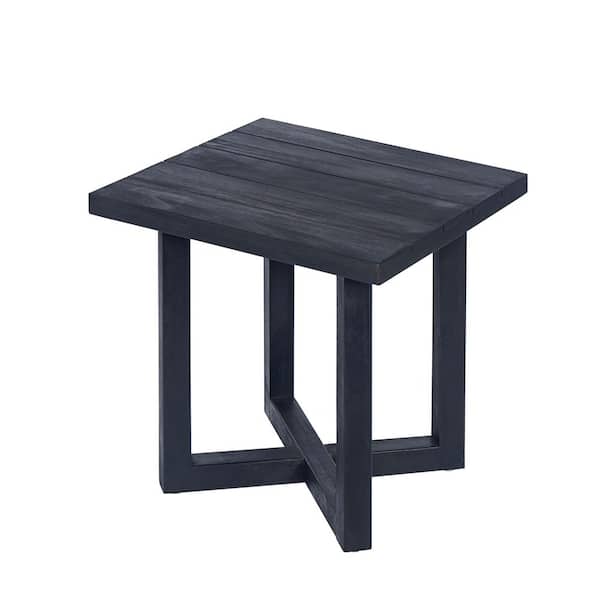 Square Acacia Wood Patio End Table Outdoor Side Table in Black