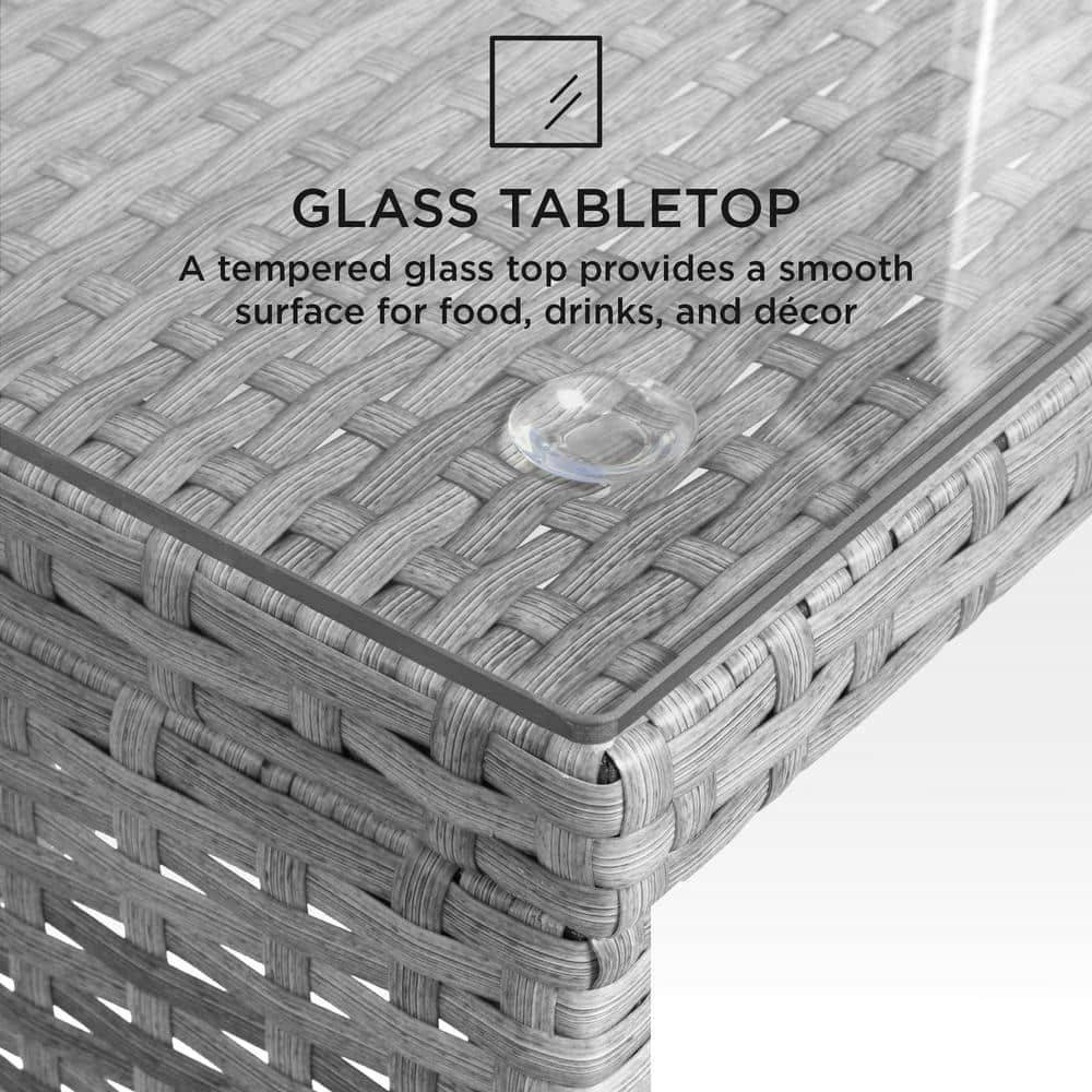Gray 4-Piece Outdoor Wicker Patio Conversation Set with Cushions and Glass Table
