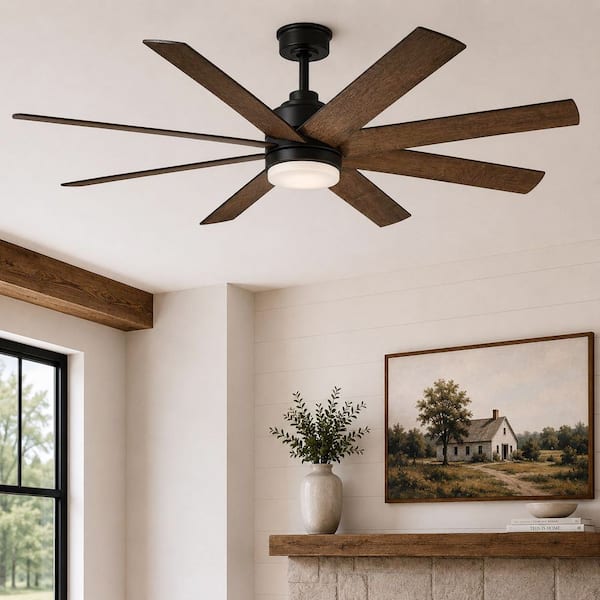 Celene II 62 in. Indoor/Outdoor Matte Black Whiskey Barrel Blades Ceiling Fan with Adjustable White LED w/Remote Control