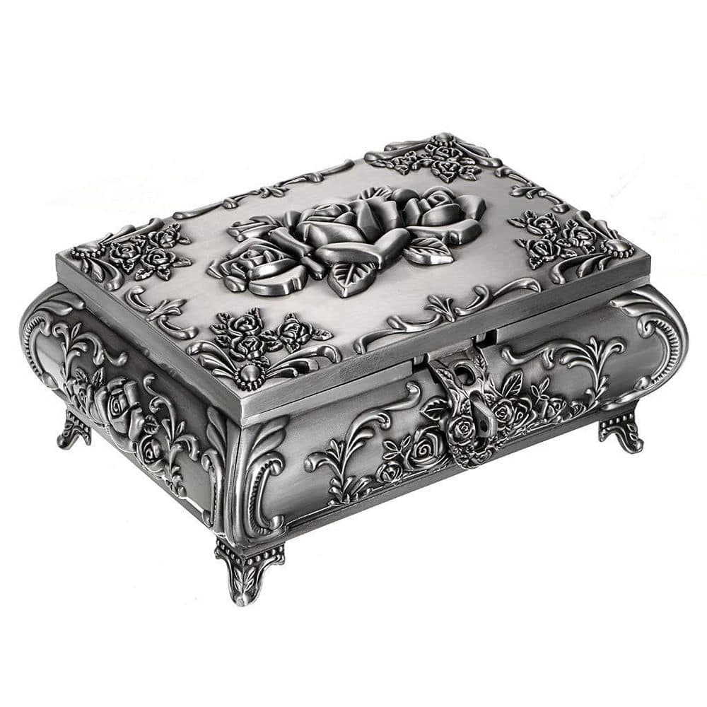 Large Vintage Metal Jewelry Box Antique Jewelry Keepsake Gift Box