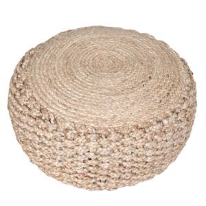 Cora Tan Solid Braided Organic Jute Ottoman Pouf