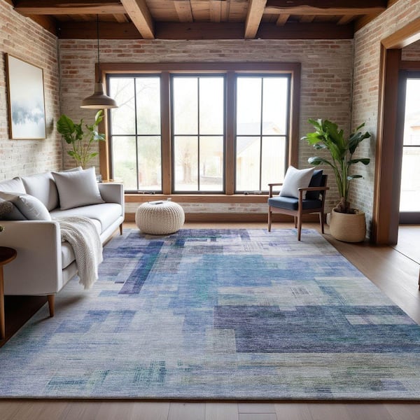 Mayfield Premium Machine Washable Abstract AMF1067 Blue 10 ft. x 14 ft. Area Rug