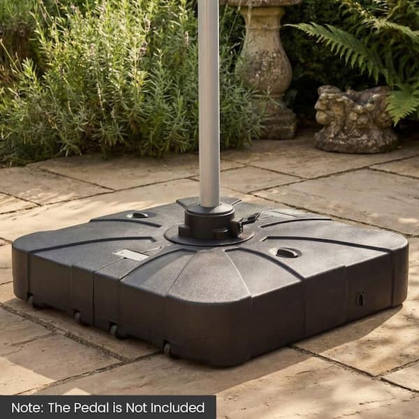 200lb patio umbrella base with wheels Clihome Outdoor Cantilever Umbrella Base Square Water and Sand Fillable Base-35 Inches in Black