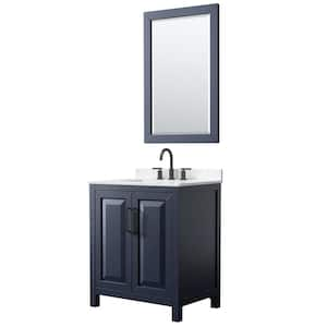 Daria 30 in. W. x 22 in. D x 35.75 in. H Single Bath Vanity in Dark Blue with White Quartz Top and 24 in. Mirror