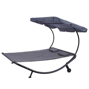 Steel Outdoor Portable Double Chaise Lounge Hammock Bed with Adjustable Canopy and Headrest Pillow in Gray