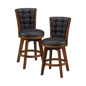 Brielle 25 In. Chestnut Finish High Back Wood Swivel Counter Height Stool with Black Faux Leather Seat (Set of 2)