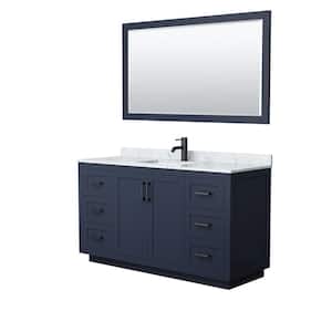 Miranda 60 in. W Single Bath Vanity in Dark Blue with Marble Vanity Top in White Carrara with White Basin and Mirror