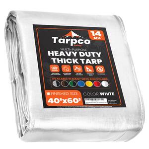 40 ft. x 60 ft. White Polyethylene Heavy Duty 14 Mil Tarp Waterproof UV Resistant Rip and Tear Proof