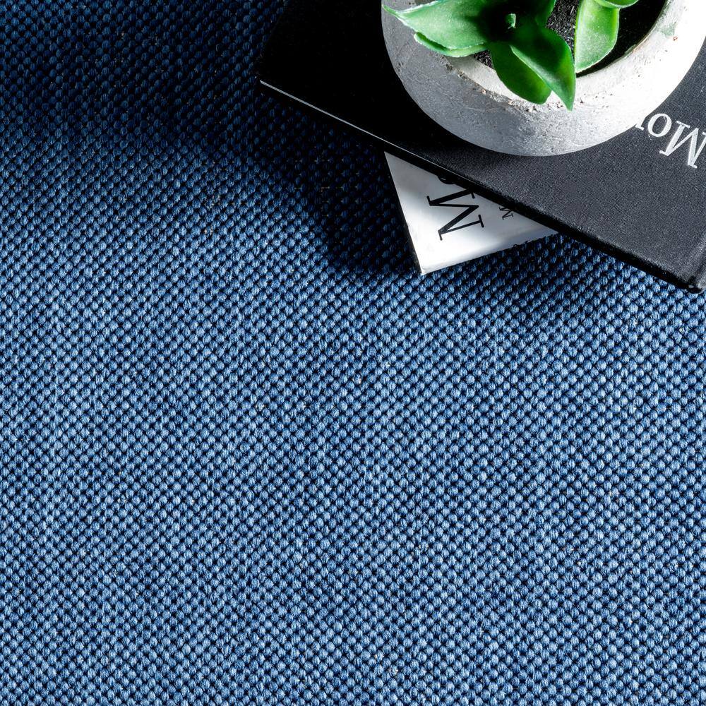 Navy and White Striped Synthetic Indoor/Outdoor Rug