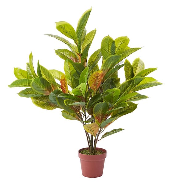 Pure Garden 3 ft. tall Green Artificial Croton Plant in Brown Weighted Pot