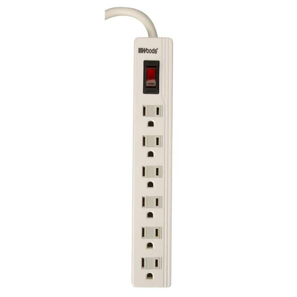 Woods 6-Outlet Power Strip with Sliding Safety Covers and Right Angle Plug 3 ft. Power Cord - White