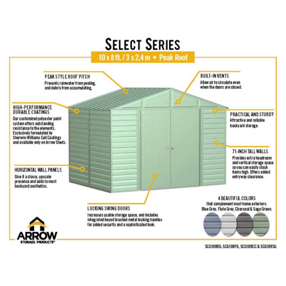 Charcoal 10' x 8' Galvanized Steel Peak Roof Storage Shed