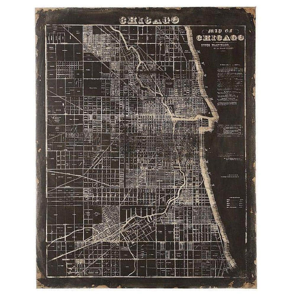 45 in. H x 35.5 in. W MDF and Canvas Map of Chicago Wall Art