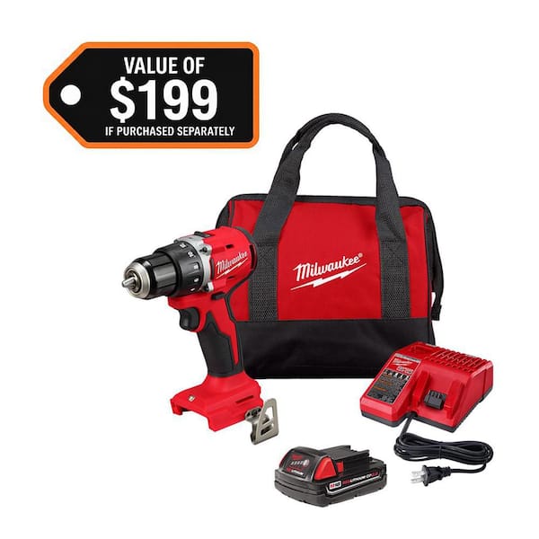 M18 18V Lithium-Ion Brushless Cordless 1/2 in. Compact Drill/Driver with One 2.0 Ah Battery, Charger and Tool Bag