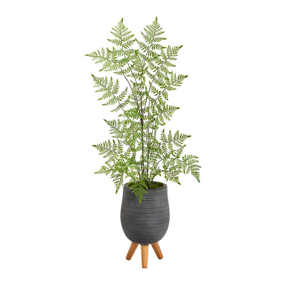 Nearly Natural 39in. Ruffle Fern Artificial Tree in Gray Planter with