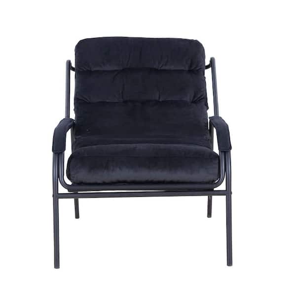 Sudzendf Metal Outdoor Recliner Chair with Metal Legs Moveable Black Cushion