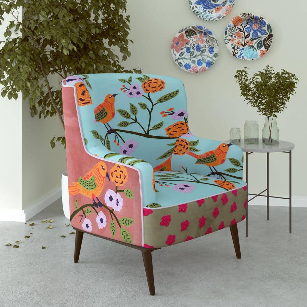 Matilda Floral Fabric Embroidered Hand Made Wood Square Chair