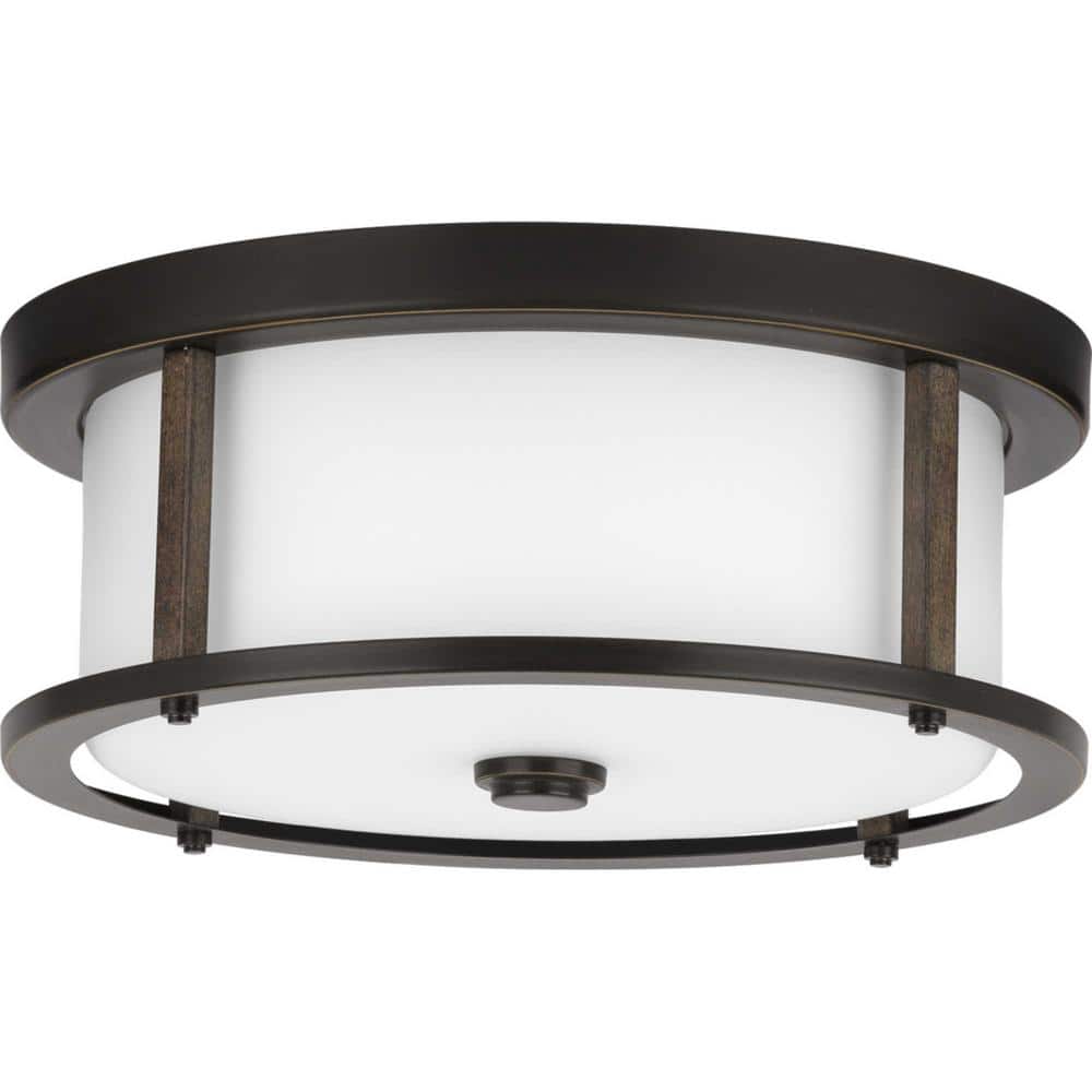 Antique Bronze 13" Flush Mount with Etched Glass Shade