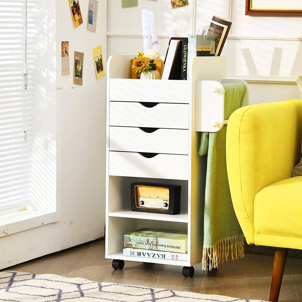 White Rolling Craft Storage Cart with Drawers and Shelves