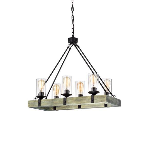 Edvivi Elk 6 Light Matte Black And Vintage Wood Farmhouse Linear Chandelier With Clear Glass Shades Epd582wd Edvivi Elk 6 Light Matte Black And, Freemont 5 Light Kitchen Island Linear Pendant Farmhouse Lighting
