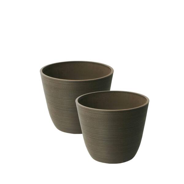 Unbranded Valencia 14 in. Dia x 11 in. Ribbed Chocolate Plastic Round Curve Planters (2-Pack)