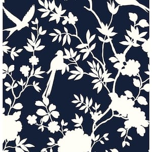 Luxe Haven Midnight Blue Mono Toile Peel and Stick Wallpaper Covers 40.5 sq. ft.