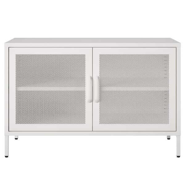 Systembuild Evolution Sunset District 2 Door Storage Cabinet-Mesh Metal Locker, Soft White