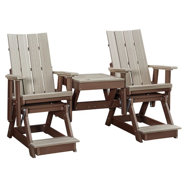 Brandon Series 76 in. 2 Person Brown High Density Polyethylene Plastic Outdoor Balcony Height Double Glider with Table