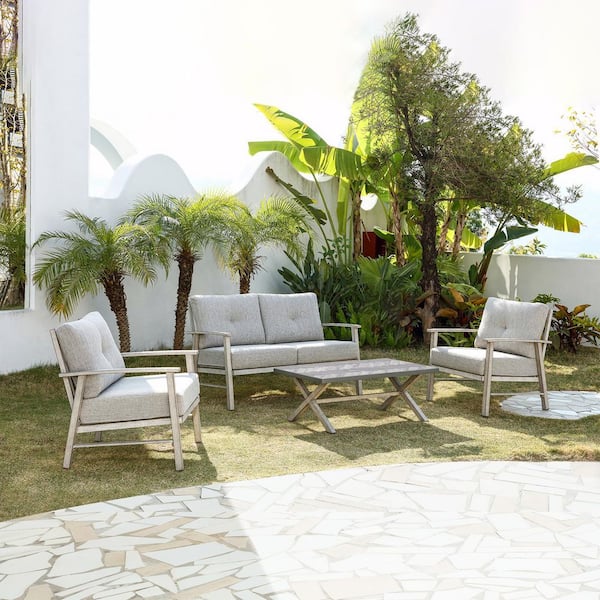 CikaCika Vintage Gray 4-Piece Aluminum Outdoor Patio Conversation Sofa Set with Coffee Table and Gray Cushions