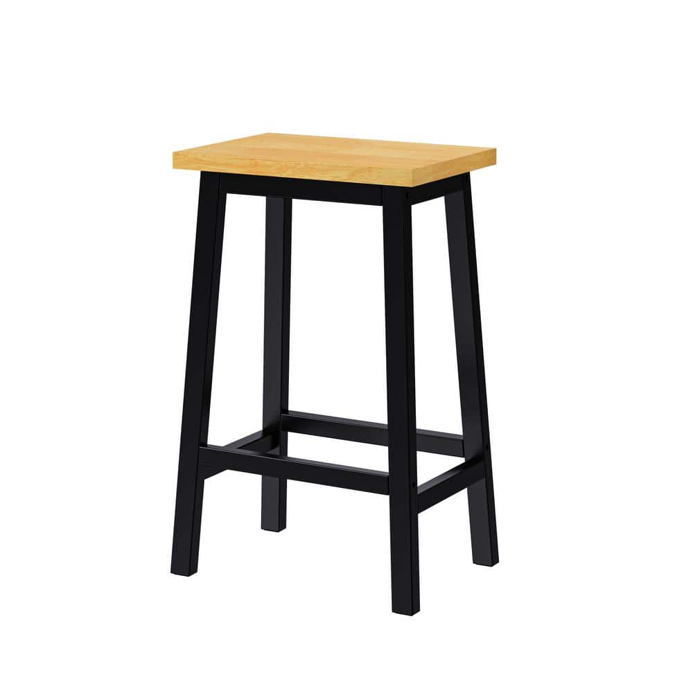 25.6 in. Black Wood Backless Counter Stools with Footrests, Set of 2