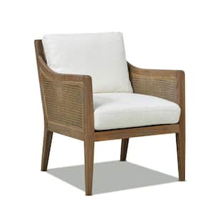 Ontario 24.5 in. White Linen Coastal Oak and Rattan Upholstered Living Room Accent Arm Chair
