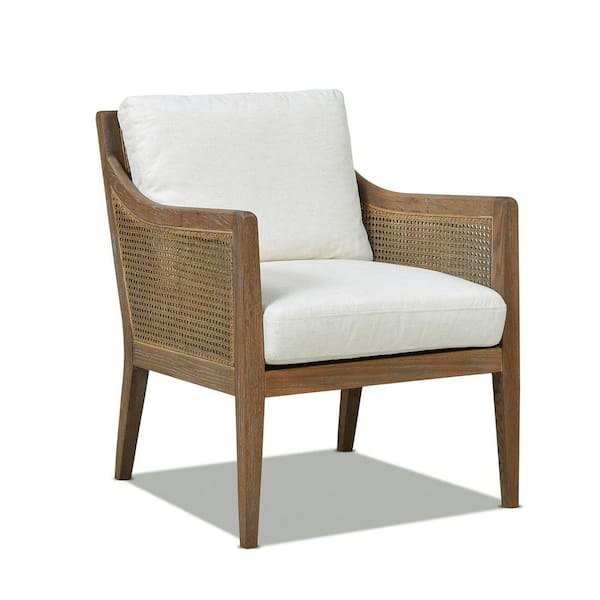 Jennifer Taylor Ontario 24.5 in. White Linen Coastal Oak and Rattan Upholstered Living Room Accent Arm Chair