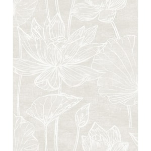 57.5 sq. ft. Antique Pearl Water Lilies Nonwoven Paper Unpasted Wallpaper Roll