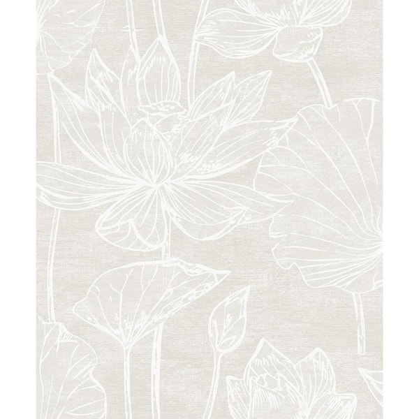 Seabrook Designs 57.5 sq. ft. Antique Pearl Water Lilies Nonwoven Paper Unpasted Wallpaper Roll