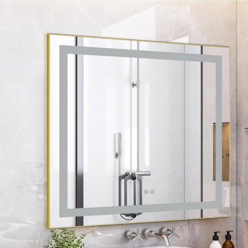30 in. W x 30 in. H Square Aluminum Framed Backlit and Front Light LED Wall Bathroom Vanity Mirror in Brushed Gold price history on PriceWatchPro