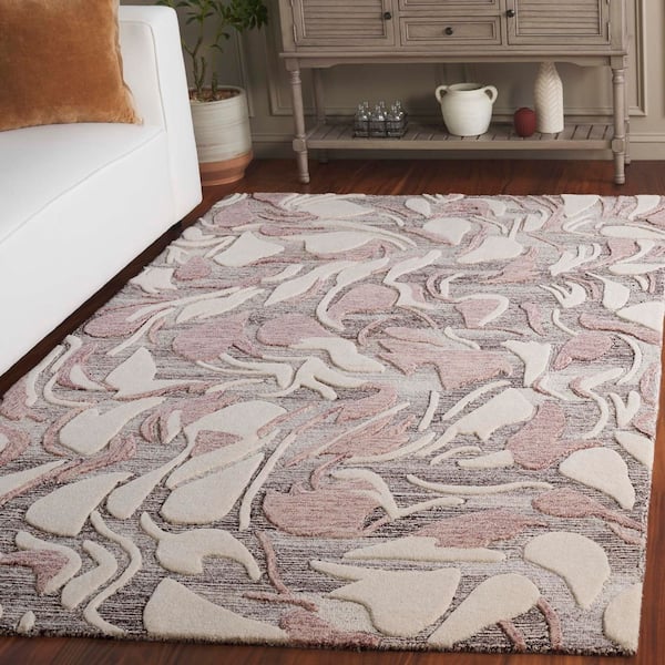 Jardin 3 ft. x 5 ft. Pink/Ivory High-Low Abstract Floral Area Rug