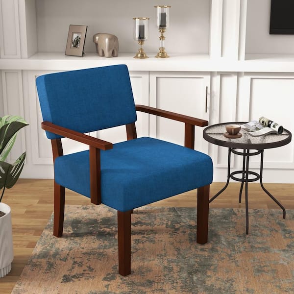 Blue Mid-Century Linen Accent Chair Living Room Chair with Soft Padded Seat & Backrest(1 PCS)