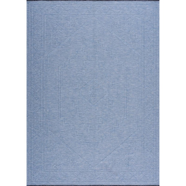 Tayse Rugs Alma Blue 8 ft. x 10 ft. Moroccan Machine Washable Indoor Area Rug