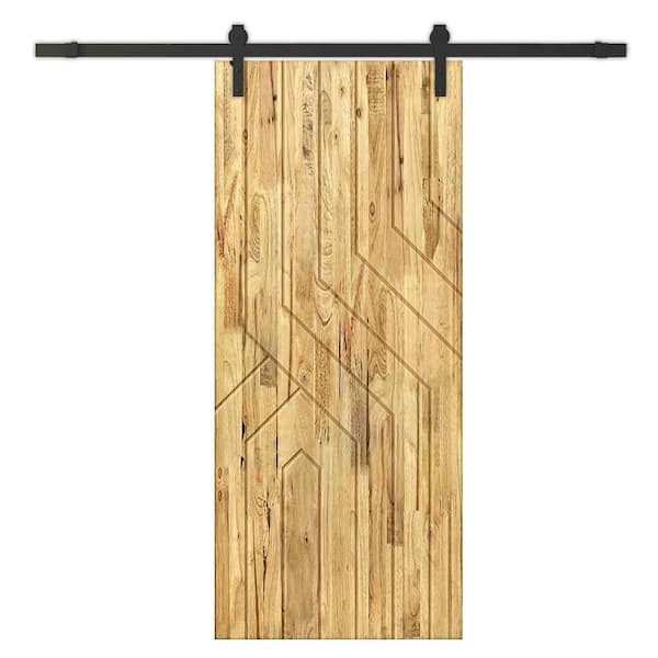 CALHOME 30 in. x 96 in. Weather Oak Stained Pine Wood Modern Interior Sliding Barn Door with Hardware Kit