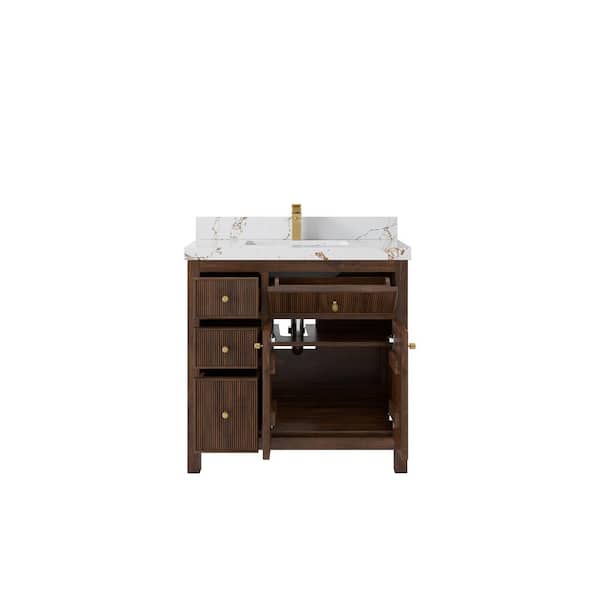 Willow Collections Sonoma Teak 36 in. Single Sink Freestanding Dark Walnut Bath Vanity with Viola Gold Qt. Top Unassembled