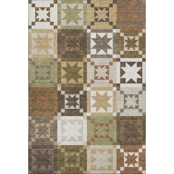 Mayfield Premium Machine Washable Abstract AMF2538 Brown 8 ft. x 10 ft. Area Rug