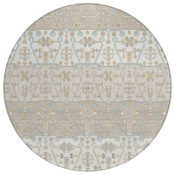Chantille Machine Washable Indoor/Outdoor Abstract ACN2858 Ivory 8 ft. x 8 ft. Round Rug
