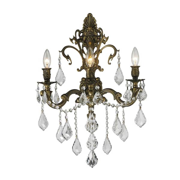 Worldwide Lighting Versailles 3-Light Antique Bronze with Crystal Sconce