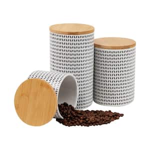 3-Piece Ceramic Canister Set Sugar Container Coffee Storage 4 in. L x 4 in. W x 7 in. H, Black and White