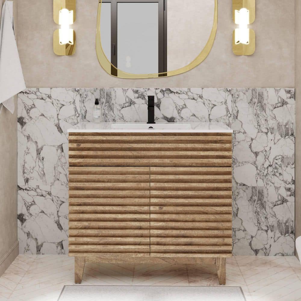 36 in. W x 17.7 in. D x 33.5 in. Single Sink Freestanding Oak Bath Vanity with White Integrated Composite Resin Top price history on PriceWatchPro