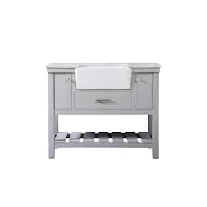 Timeless Home 42 in. W x 22 in. D x 34.13 in. H Single Bathroom Vanity Side Cabinet in Grey with White Marble Top