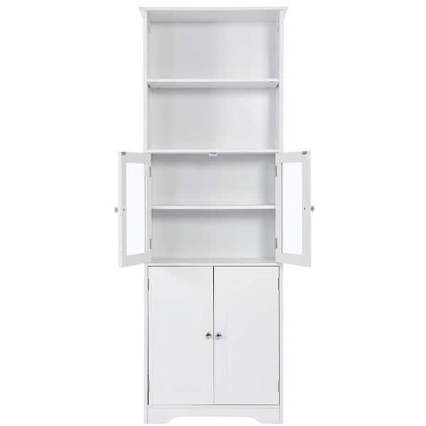 Unbranded 22 in. W x 11 in. D x 64 in. H White Wood Freestanding Linen Cabinet with Adjustable Shelves in White
