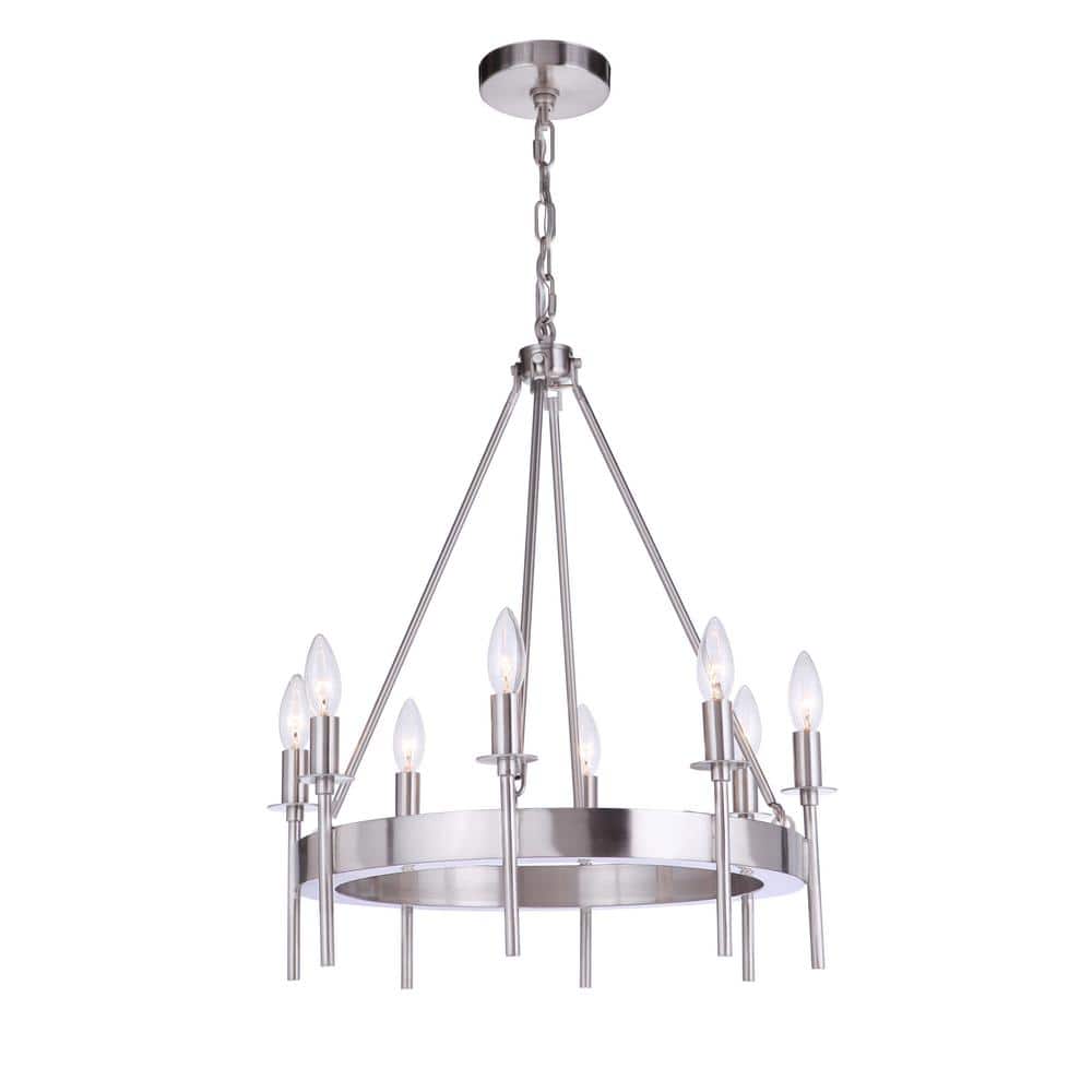 Elegant 8-Light Brushed Polished Nickel & Crystal Chandelier