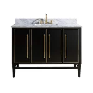 Mason 49 in. W x 22 in. D Bath Vanity in Black with Gold Trim with Marble Vanity Top in Carrara White with White Basin