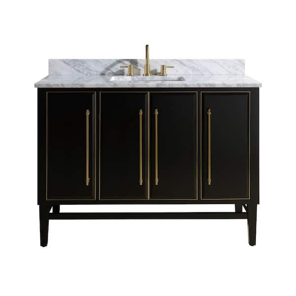 Avanity Mason 49 in. Single Sink Black with Gold Trim Bath Vanity with Carrara White Marble Top